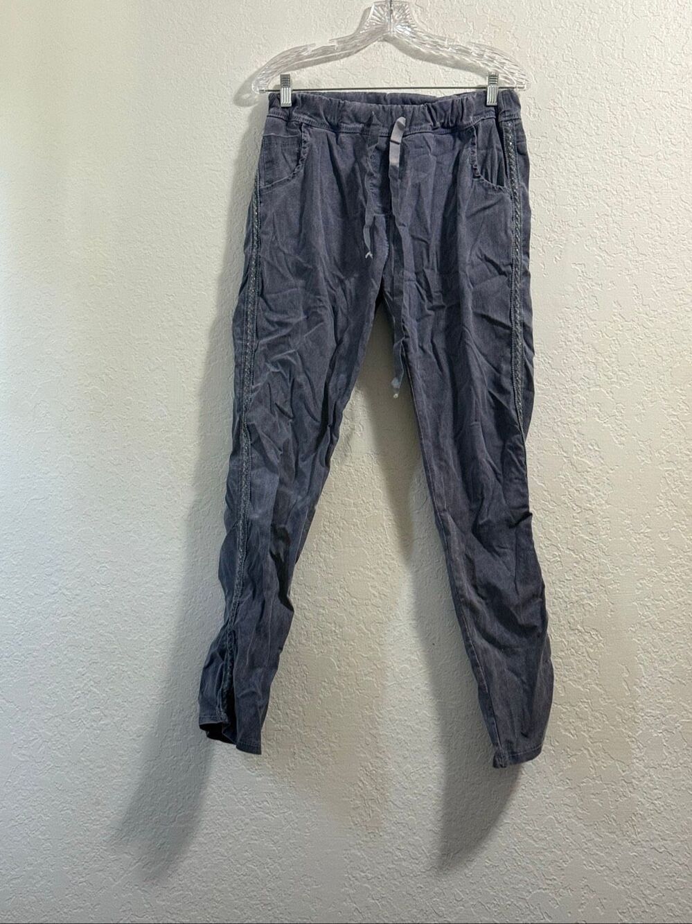 Tempo Paris Gray Mineral Wash Joggers yarn  Side Stripe Made in Italy M